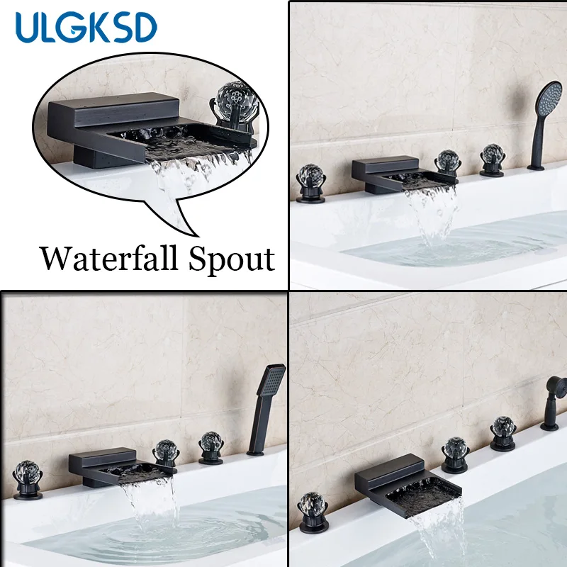 Ulgksd 5 шт. кран для ванной, масло втирают Бронзовый Водопад Носик, смеситель для ванной комнаты, смеситель для душа W/Handshower