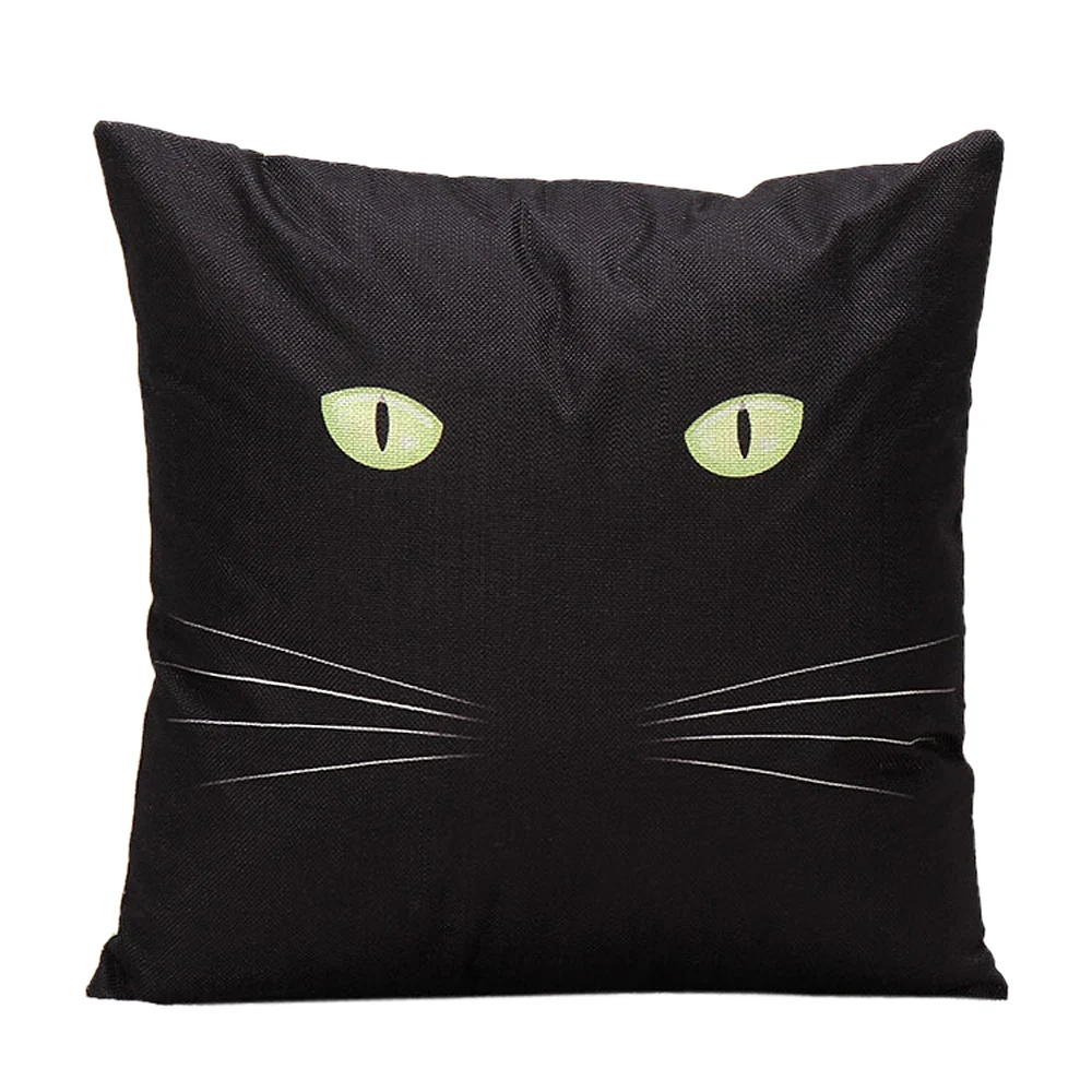 Ouneed Night Cat Linen Decorative Throw Pillow Case