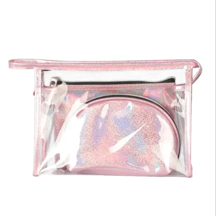 

eTya 3pcs/set Fashion Clear Women Cosmetic Bags PVC Waterproof Small Large Travel Necessary Beauty Bath Wash Toiletry Bags