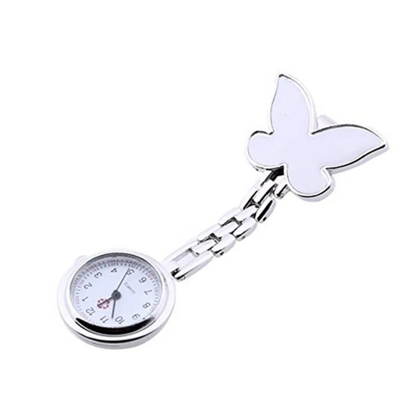 

New Brand Women Fob Metal Nurse Watch Clip-on Brooch Pendant Hanging Pocket Quartz Watch With Butterfly Relojes Mujer