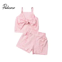 Pudcoco – vêtements rayés pour Enfant Fille, 2 pièces + Shorts, 2019
