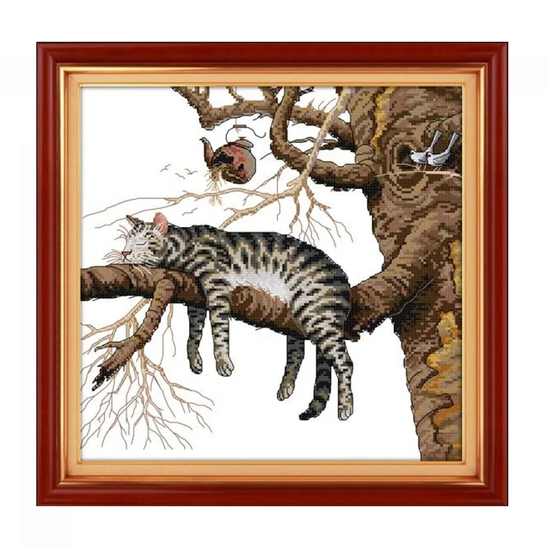 

Needlework,DIY DMC NKF14CT 11CT printed Cross stitch,Sets For Embroidery kits lazy cat white canvas Counted Cross-Stitching
