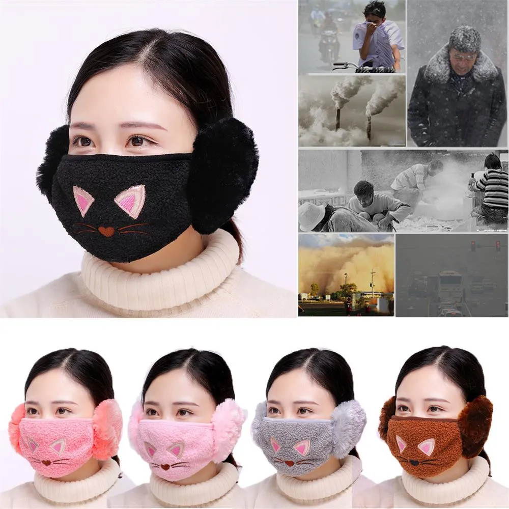 Женская зимняя маска для лица, ветрозащитная Милая теплая маска, милые пушистые наушники, марлевая маска, рождественский подарок, лыжная защита#10