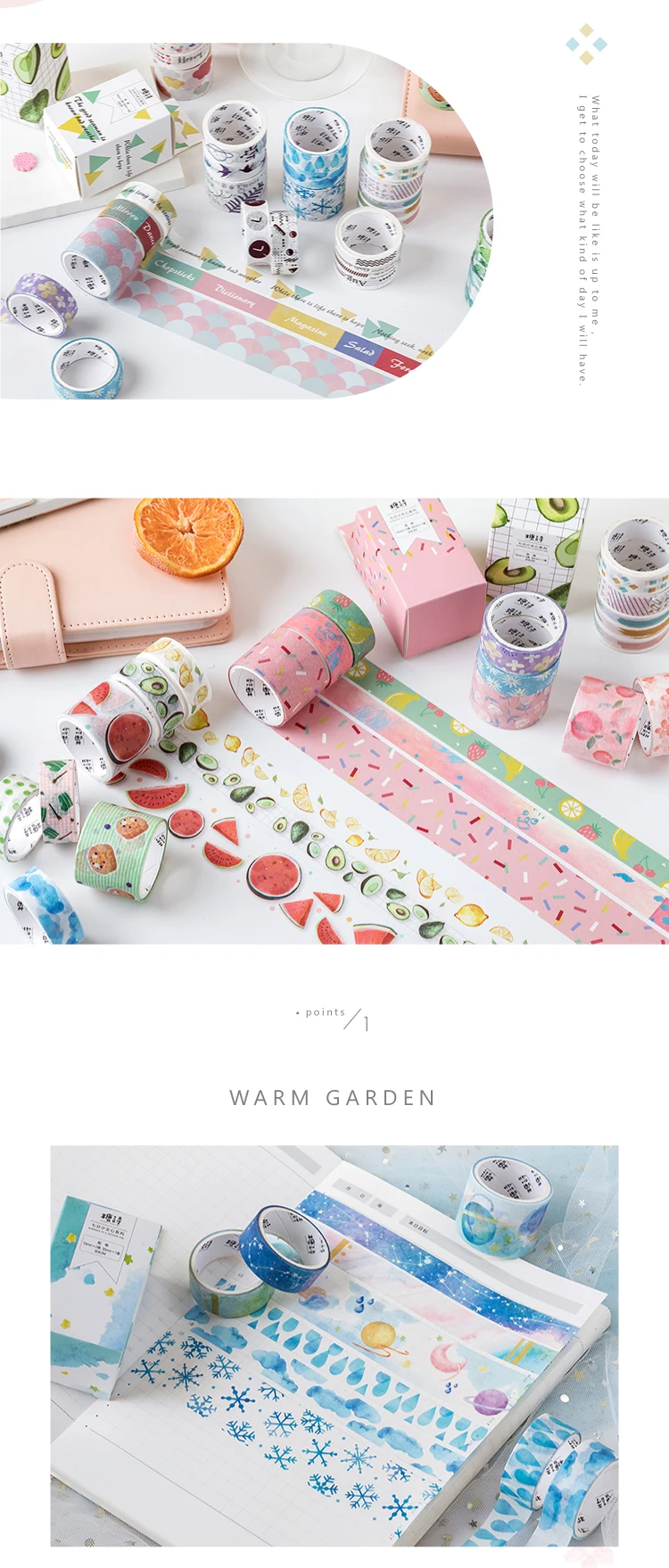 3 pcs/pack Plant Animal Food Seven Points Girl Heart Washi Tape Set Adhesive Tape DIY Scrapbooking Sticker Label Masking Tape
