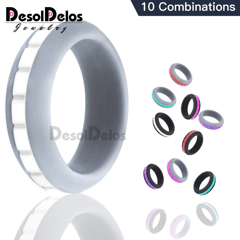 

10Color Combinations Silicone Ring For Men Women Can DIY Change Color Hypoallergenic Crossfit Flexible Sports Rubber Finger Ring