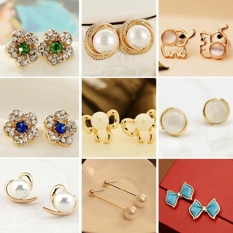 

Mossovy Geometric Simulation Pearl Crystal Stud Earrings for Women Fashion Earrings Female Jewelry Pendientes Aretes De Mujer