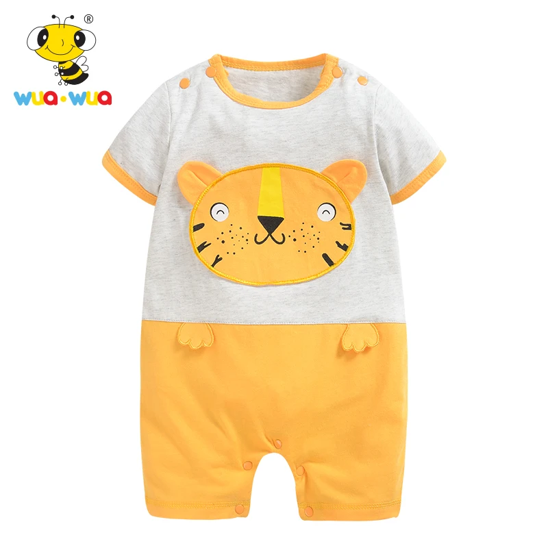 

Baby Romper boy girl Clothing kids baby jumpsuit Cotton Newborn Clothes short Sleeve o-neck Animal print yellow Wua wua SM17201