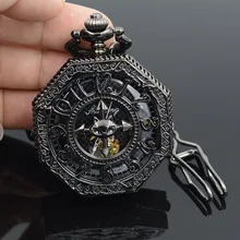 United Kingdom Bat Hexagon Skeleton Watches Steampunk Pocket Watch Antique Watch Black Half Hunter Mechanical Pocket Watch