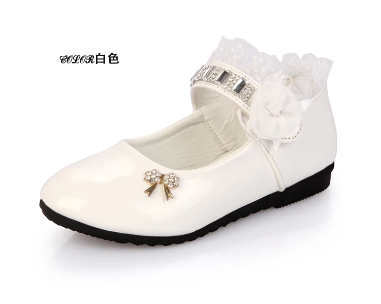 Обувь для девочек с цветочным принтом; сезон весна-осень; обувь принцессы из искусственной кожи с кружевом; обувь с милым бантом для От 3 до 11 лет; обувь для малышей; EUR21-36 - Цвет: Белый