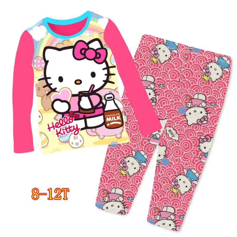 Wholesale Baby Girls Hello Kitty Pajamas 2018 Kids Cartoon Pyjamas Kids Blue Pijamas Sets For 8
