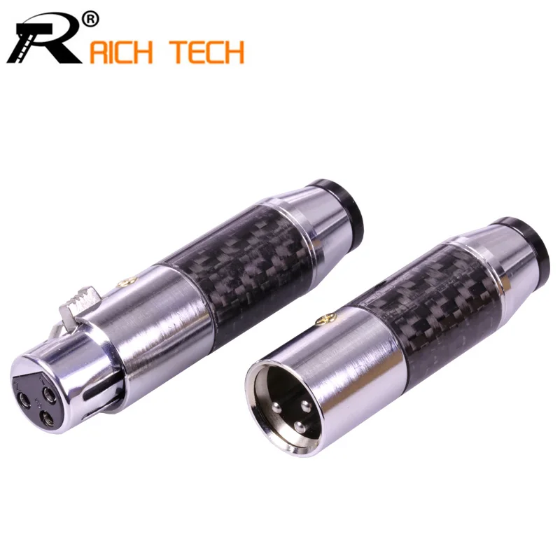 

10sets Luxury Carbon Fiber XLR wire connector 3PIN XLR Microphone plug male female adapter MIC with Rhodium plating