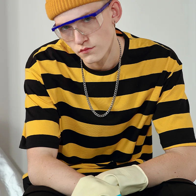 

Men's T-shirt 2019 summer new tide brand T-shirt loose striped cotton round neck wild casual short sleeve