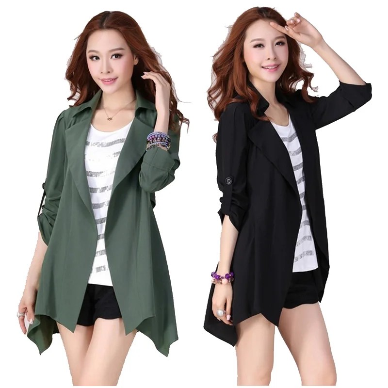 Zogaa Office Women Coat open stich Work Wear Trench Peach 3/4 sleeve Womens' Autumn and Winter Pure Color outware Plus Size | Женская