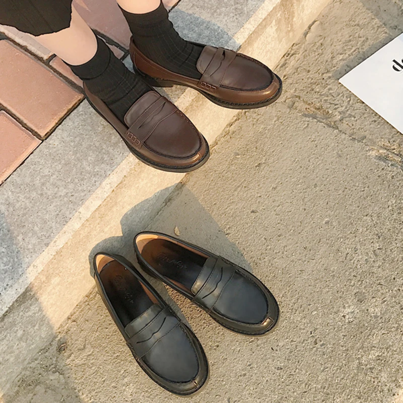 

Japanese Student Shoes College Girl Shoes JK Commuter Uniform Shoes Block Heels Loafers Shoes