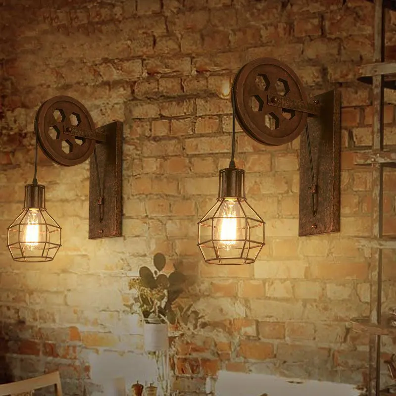 Creative retro Loft adjustable lifting pulley wall lamp porch restaurant aisle corridor pub cafe bra sconce light