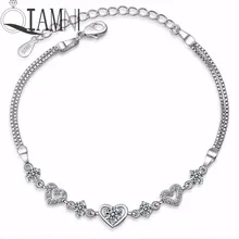 QIAMNI темперамент серебро-Цвет, для свадьбы, для женщин, Круглый «любящее сердце» с украшением в виде кристаллов Браслеты для Для женщин Ювелирное Украшение на день рождения Mujer браслеты