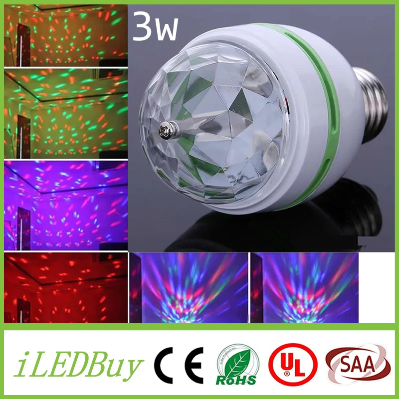 3 Вт E27 Светодиодная лампа с автоматическим вращением RGB Волшебная сценическая AC85