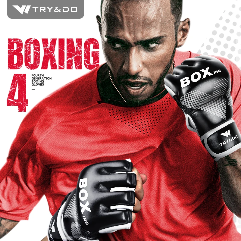 

Professional Grappling Half Finger MMA Gloves PU Leather Punching Bag Boxing Gloves 2018 NEW