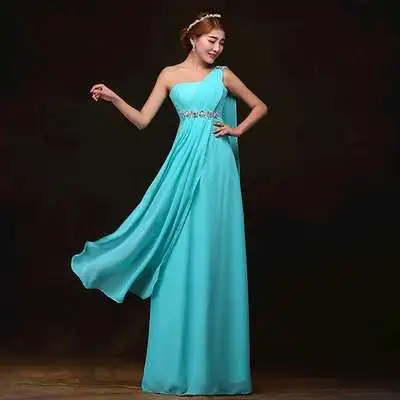 Wedding Guest Dress New Chiffon Crystal One Shoulder A Line Royal