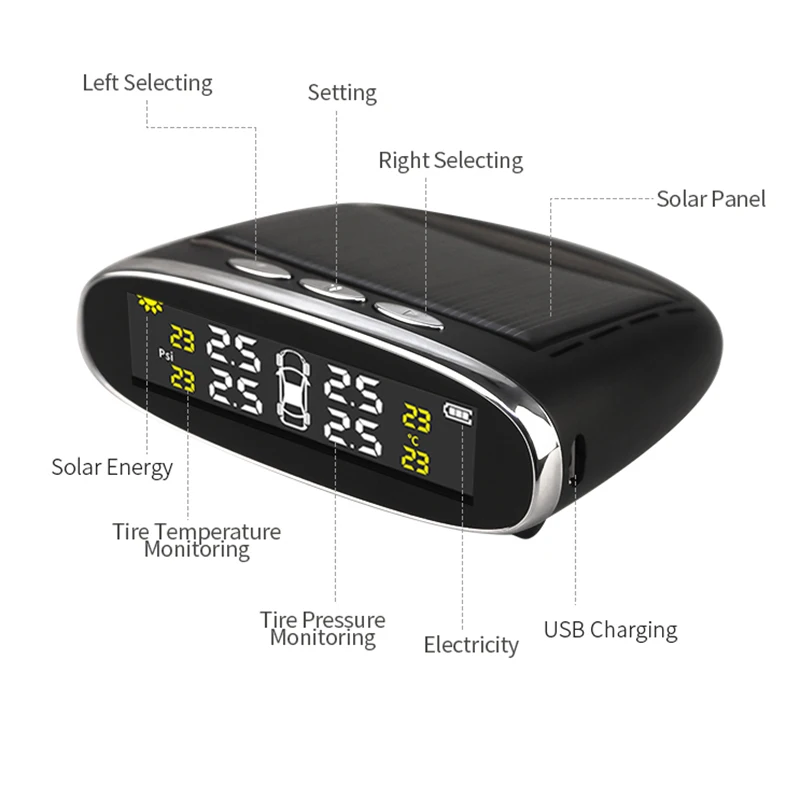 NEW LCD Display TPMS Car Tire Pressure Alarm Monitor System Smart Sense 4 Internal Sensor Diagnostic Tool KEEP SAFE Solar Power