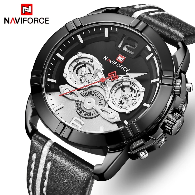 

New NAVIFORCE Men Watch Top Brand Fashion Men's Leather Waterproof Quartz Watch Male 24 Hour Date Analog Clock Relogio Masculino