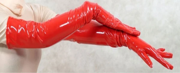 Новое поступление черные/красные сексуальные женские длинные Искусственные кожаные перчатки готический амулет перчатки пять пальцев до локтя полиуретановые перчатки - Цвет: Красный