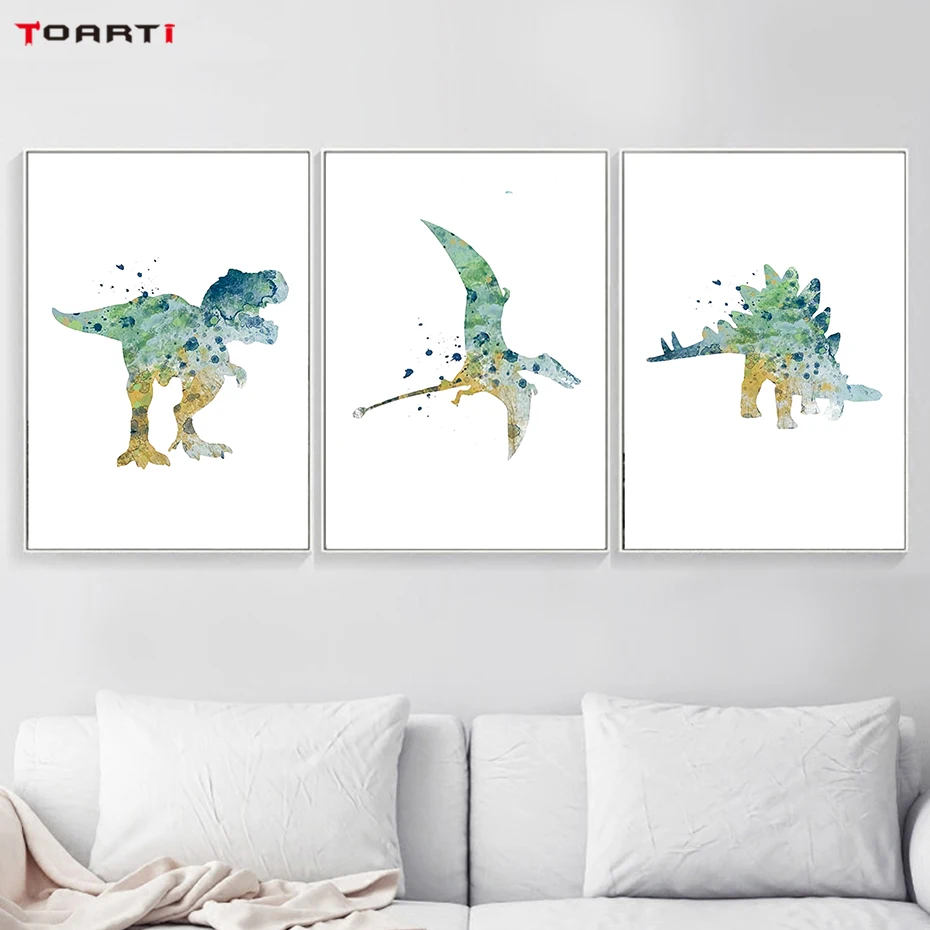Watercolor Cartoon Animals Posters Prints Dinosaur Canvas Painting On The Wall For Living Kids Room Home Decor Art Pictures (5)