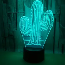 В форме кактуса акриловая Светодиодная лампа 3D детский ночник спальный свет 7 цветов с сенсорным и пультом дистанционного управления