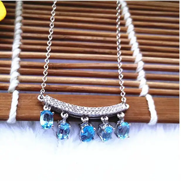 Real blue topaz necklace Free shipping Natural blue topaz 925 sterling