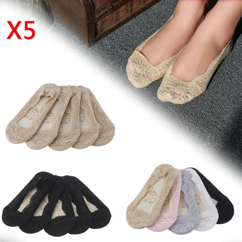 

5Pairs Lace Invisible Liner Socks Slippers Women's Socks Short Low Cut Sock Women Summer Spring Female Art Cotton Socks Boat