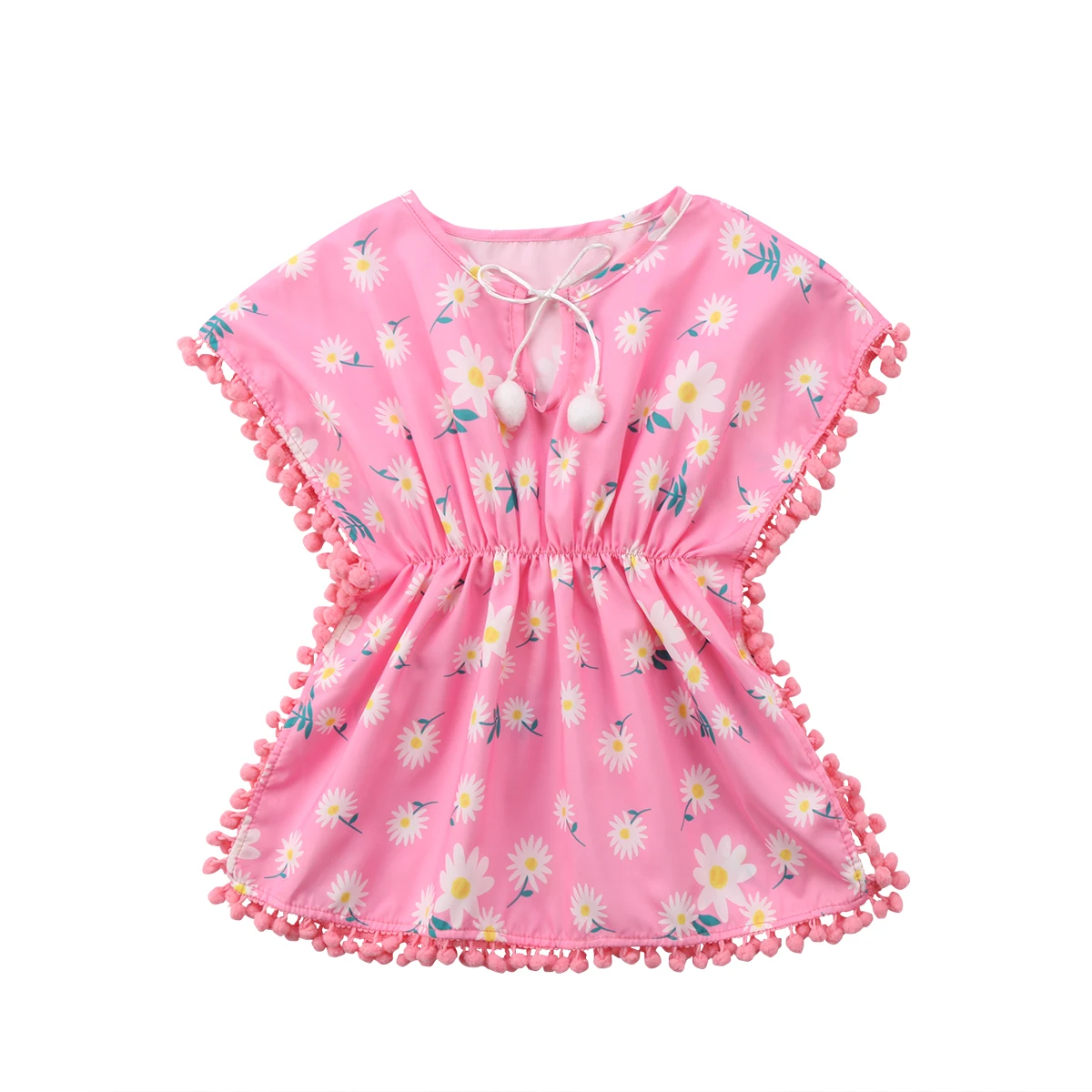 

Fashion Kids Baby Girls Dress 2018 Floral Pom Pom Beach Dress Sundress Cute Baby Girls Clothes Summer Dress