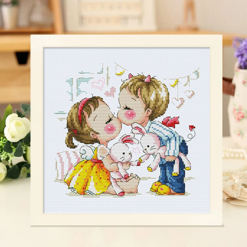 cs-2633 Cross Stitch Kit The Story of Beautiful Night Little Girl and Boy Goodnight Pure Love Lover SO