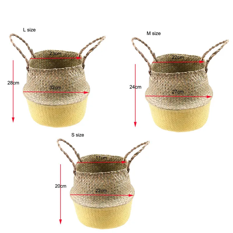 WHISM S/M/L корзина из ротанга соломенная корзина складной цветочный горшок плетеная корзина для хранения плетеная корзина из морской травы ваза из ротанга