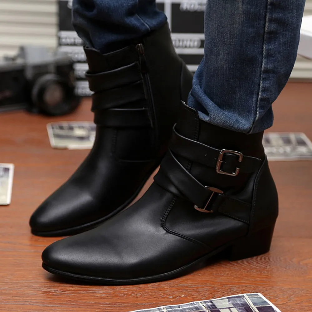 

2019 Winter Men Boots Leather Short Boot British Style Shoes Flat Heel Work Boot Motorcycle Short Boots Casual Ankle Shoes B4-19
