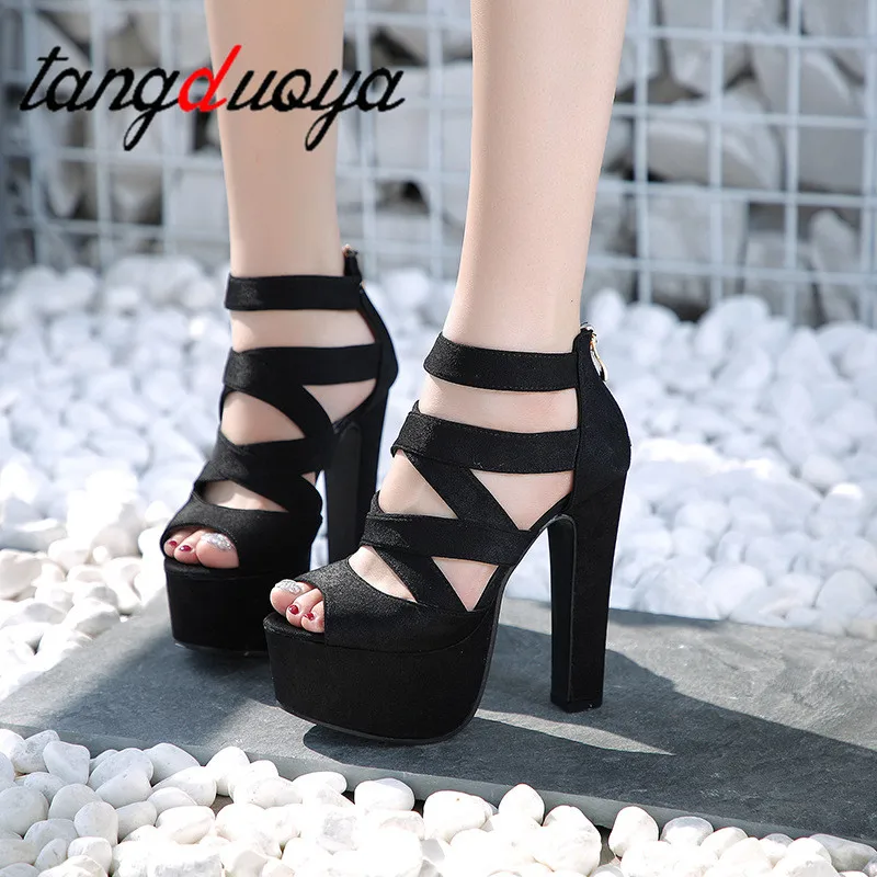 

Summer sandals 15cm Fashion Thick With Sandals Fish Mouth Shoes High-heeled Hollow Sandals Nightclub High heels platform sandals