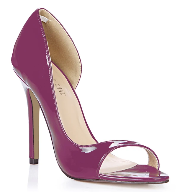 CHMILE CHAU/черные лакированные пикантные женские туфли для вечеринки туфли-лодочки с открытым носком на шпильках с открытым Боком zapatos mujer размера плюс 0640C-Q1 - Цвет: Dark Purple Patent