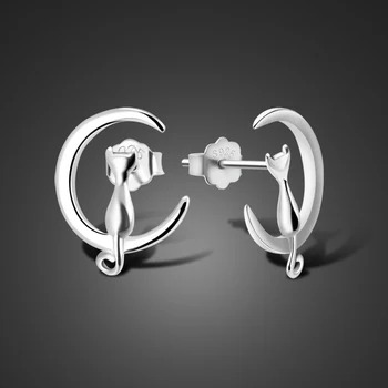

The new fashion 925 Sterling Silver Anime Stud Earrings For Women Cute Cat Earings Sterling silver jewelry boucle d'oreille