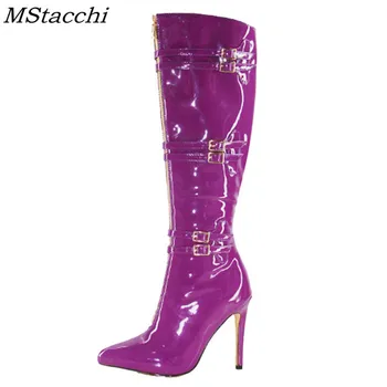 

MStacchi Fashion Purple Shoes Woman In-Kind Shooting New High-Quality Women Knee High Boots Pointed Toe Thin Heels Boots Size 43