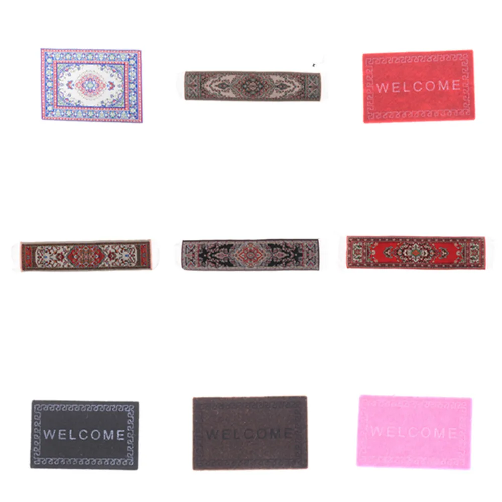 

Multy Styles 1/12 Scale Woven Rug Floor Carpet Dolls House Miniatures Furniture Toys for Dollhouse Floor Silk Coverings Gifts
