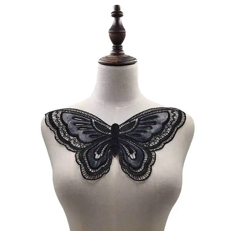 

1PCS Black PU Butterfly Motif Embroidered Lace Fabric Applique Corsage Collar Trim Decor Sticker Sewing Trimmings For Clothing