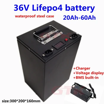 

GTK 36V 60Ah 50Ah 40Ah 20Ah LiFepo4 lithium battery with BMS for 1500W scooter bike Tricycle Solar backup power golf cart+5A cha