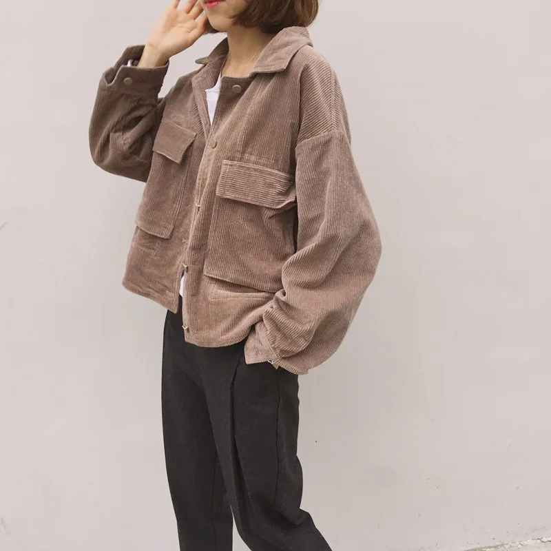 

New Corduroy Jackets Women 2019 Long Sleeve Windbreaker Women Coat Spring Casual Short Outerwear Coats Basic Jackets Famale