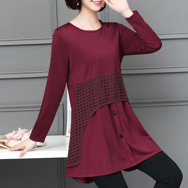  Autumn Kimono Stitching Lace Womens Tops and Blouses Ladies Elegant Office Blouses Plus Size 5XL Lo