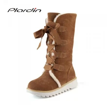 Plardin/Новые Модные женские ботинки размера плюс 34-43 зимние теплые ботинки Martin из хлопчатобумажной ткани женские сапоги до колена с перекрестной шнуровкой