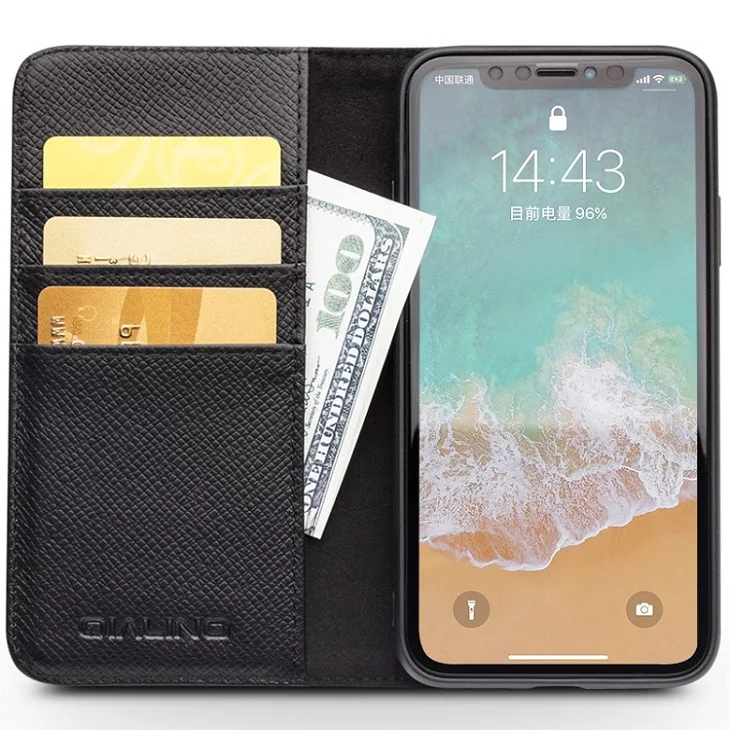 clear phone cases QIALINO Genuine Leather Bìa cho iPhone X Khe Cắm Thẻ Lật Thông Minh ngủ wakeup hấp phụ Từ Trường Hợp đối với iPhoneX 5.8 inc pela cases Cases For iPhone