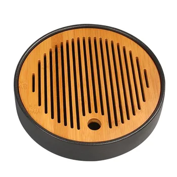 

Stripe Pattern 24*4.5 Round Shape Bamboo Tray & Ceramic Pot Tea Set Trivet Tea Set Tray Round Pattern