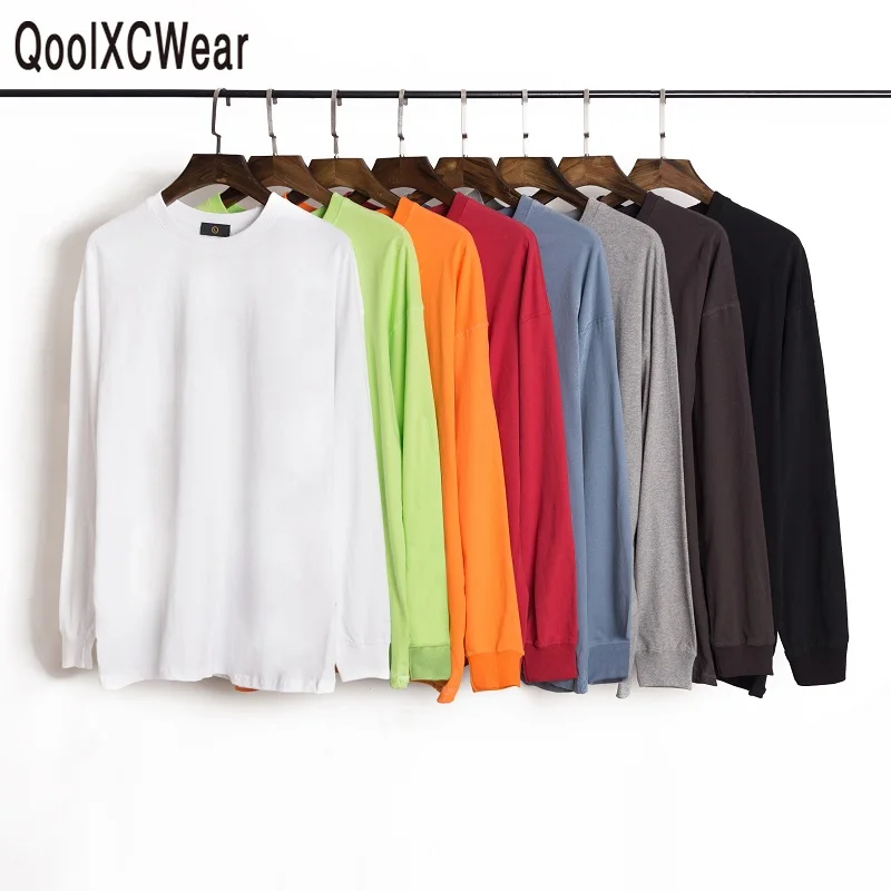 QoolXCWear Solid Color Long Sleeve Tshirts Cotton T Shirts Men/women Hip Hop Tshirts Streetwear Tops Shirts