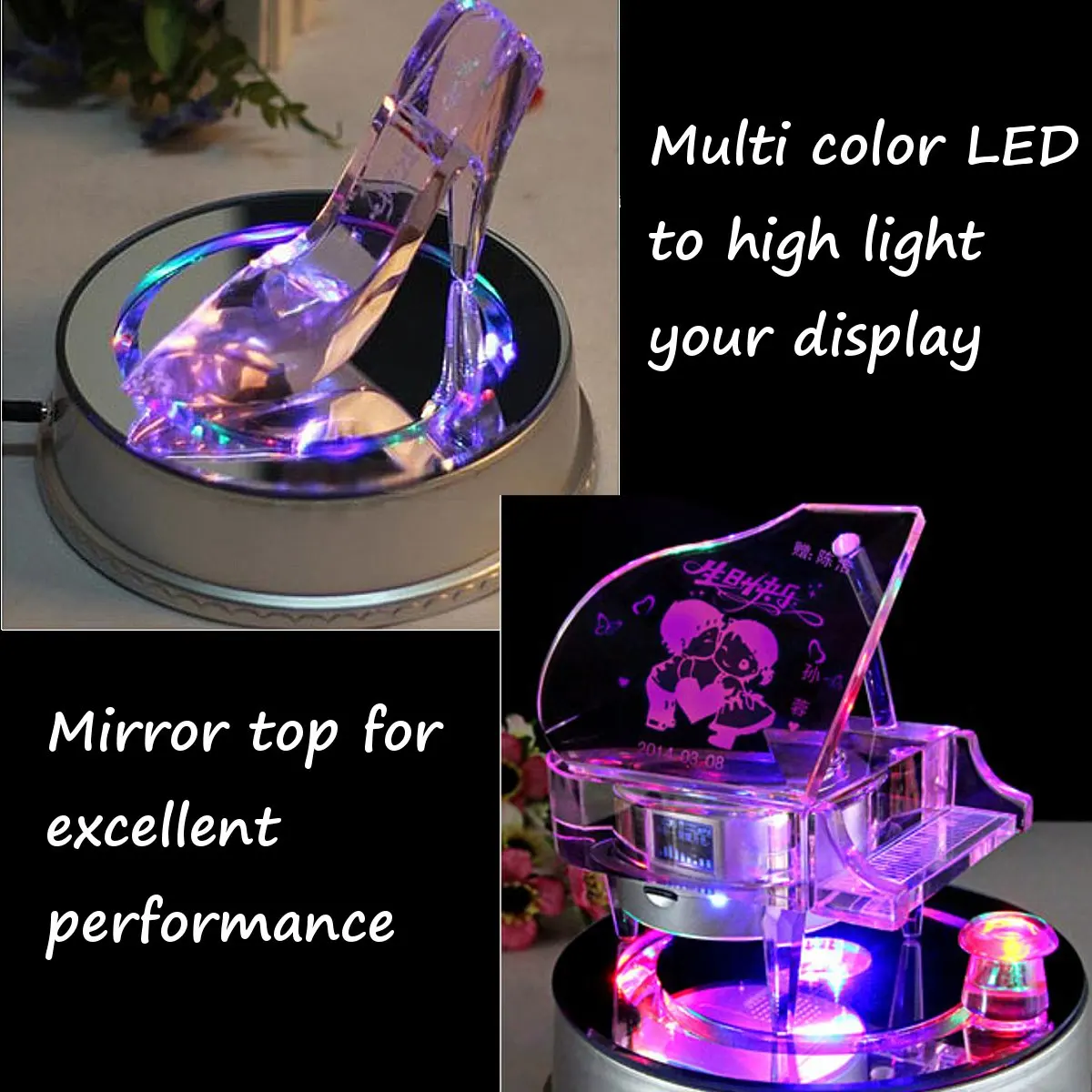 18x16x6 см светодиодный светильник с цветными люминесцентными кристаллами, подставка для вращающегося дисплея, стеклянная подставка для ювелирных изделий, украшения для дома, фотографии