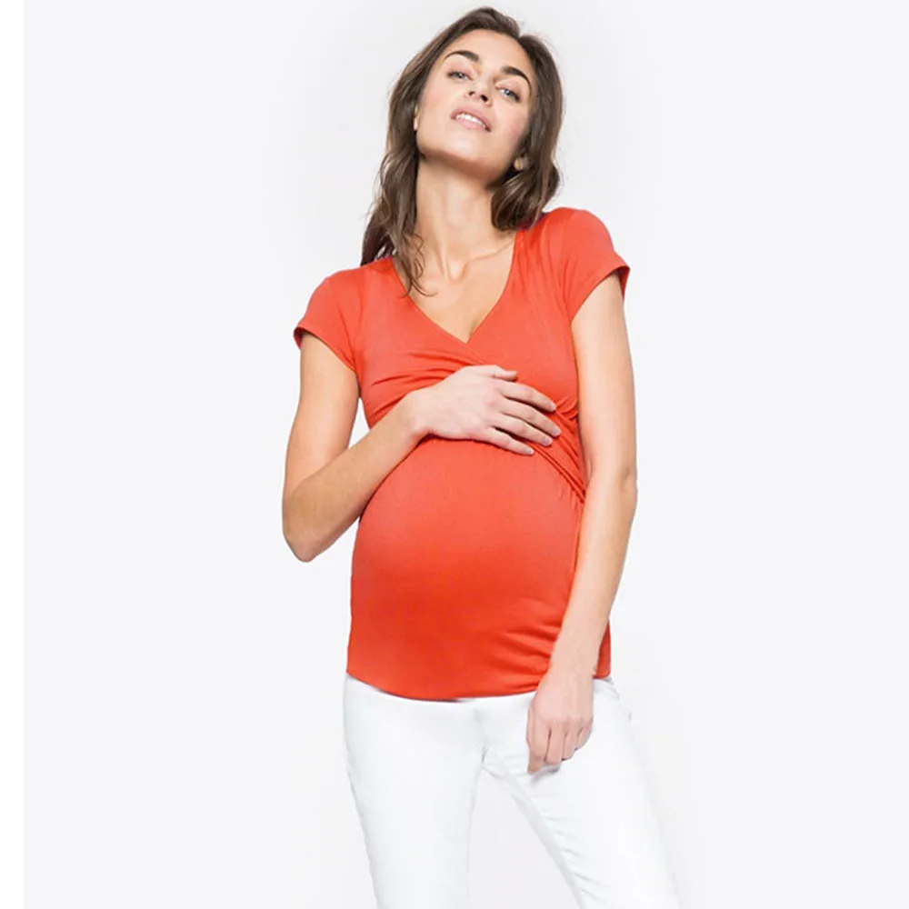Одежда для беременных футболка Для женщин Сплошной беременных кормящих ребенка беременных футболки Multifunctionl Блузка Футболка для Для женщин летние