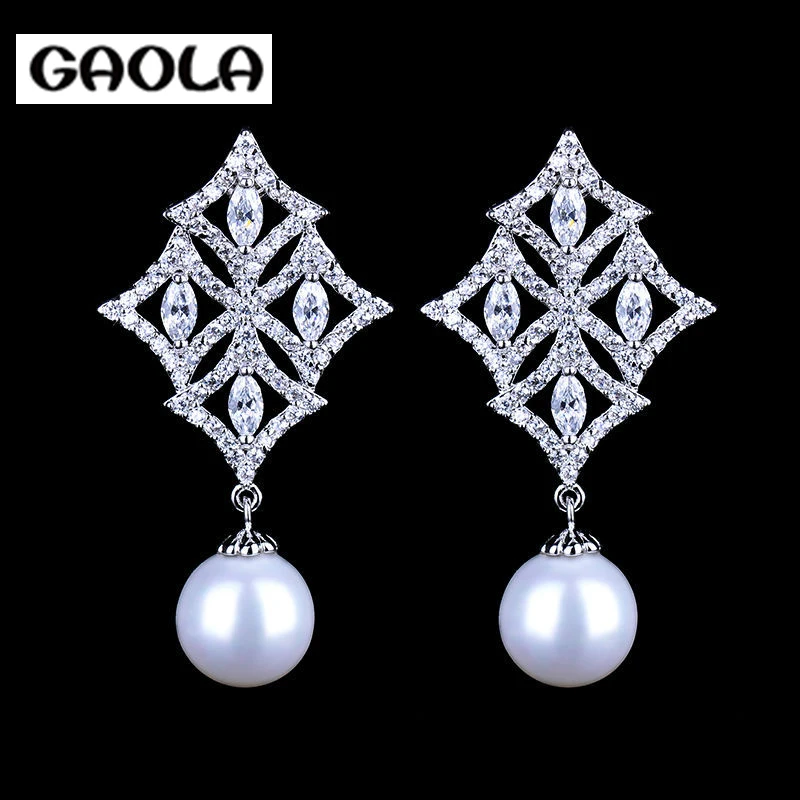 2015 Simple design new women wedding pearl earrings/dangle earrings